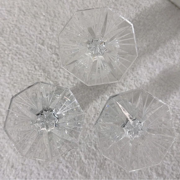 Vintage Clear Lead  Crystal whirling Star Pinwheel Candlestick Holders X3 - Picture 8 of 12